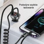 USAMS Car charger C37 1xUSB+1xUSB-C 60W + Lightning cable 30W PD+QC Fast Charge black CC193CC0 - imagine 4