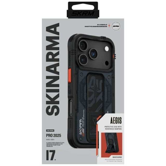 Case Skinarma Aegis for iPhone 17 Pro Magnetic Charging + Grip Stand navy - imagine 2