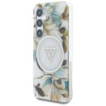 Case Guess Glitter Flowers Triangle Buttons MagSafe for Samsung Galaxy S25 white - imagine 2