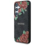 Guess Leather 4G Flowers Print Metal Classic Logo MagSafe Samsung Galaxy S25 case black - imagine 2