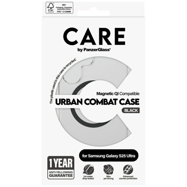CARE by PanzerGlass Flagship Urban Combat Black QI Case for Samsung Galaxy S25 Ultra Transparent - imagine 4