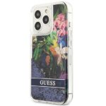 Guess GUHCP13LLFLSB iPhone 13 Pro / 13 6,1" blue hardcase Flower Liquid Glitter - imagine 2