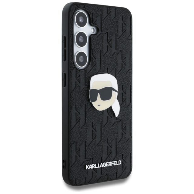 Case Karl Lagerfeld Leather Monogram Pin Logo Karl Head Samsung Galaxy S25 black - imagine 4