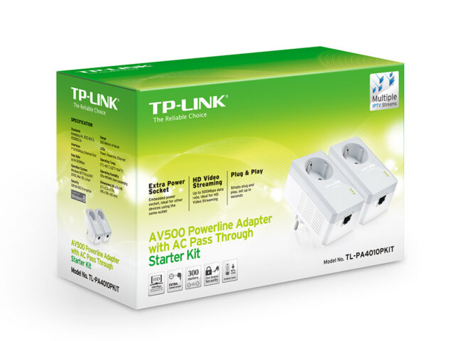 TP-Link TL-PA4010P KIT | Power Line | AV500, 1x RJ45 100Mb/s, Integrated power socket, Two adapters - imagine 2
