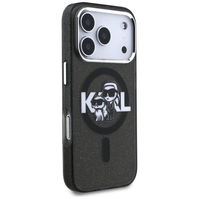 Karl Lagerfeld IML Glitter Karl & Choupette Sketch Logo MagSafe Case for iPhone 17 Pro Black - imagine 4