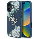 Case Guess Grained Roses Big 4G logo for iPhone 16 blue