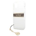 Guess GUHCP13MKB4GBR iPhone 13 / 14 / 15 6,1" Transparent hardcase 4G Brown Strap Charm - imagine 6