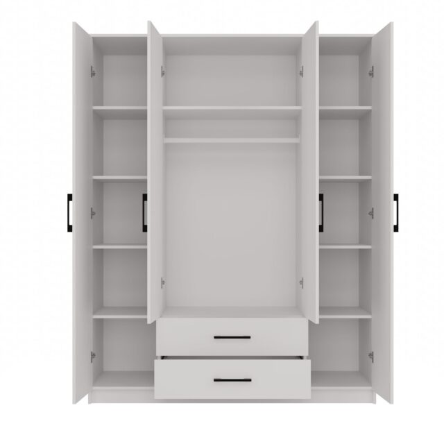 Topeshop ROMANA 160 BIEL bedroom wardrobe/closet 11 shelves 4 door(s) White - imagine 3