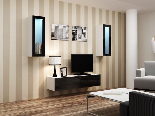 Cama TV stand VIGO 140 30/140/40 white/black gloss - imagine 4
