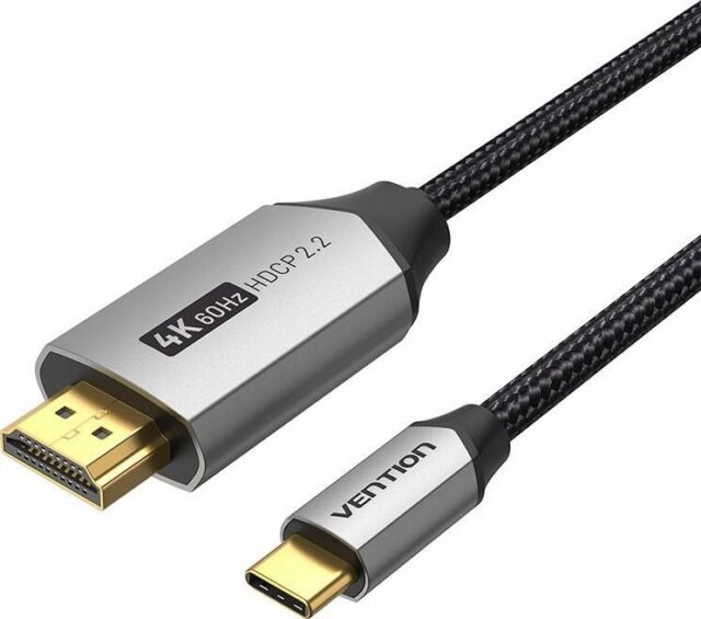 Kabel USB-C do HDMI Vention 4K@60Hz w oplocie 2m szary - imagine 3