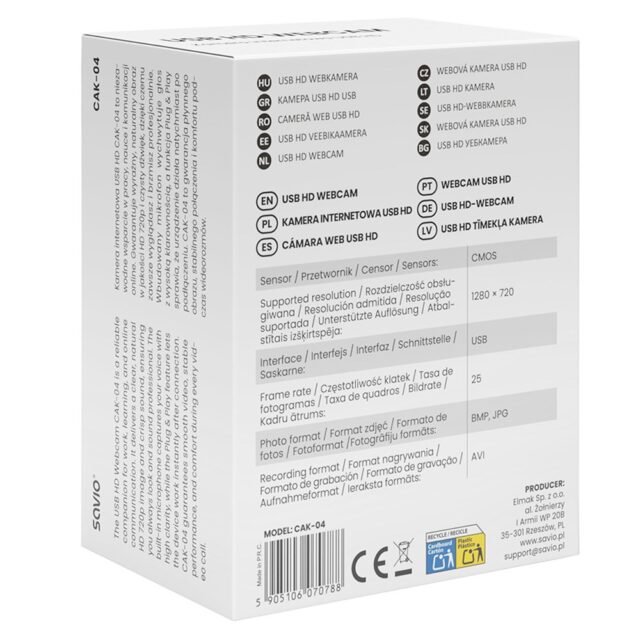 Savio CAK-04 webcam 720 MP 1280 x 720 pixels USB Black - imagine 4