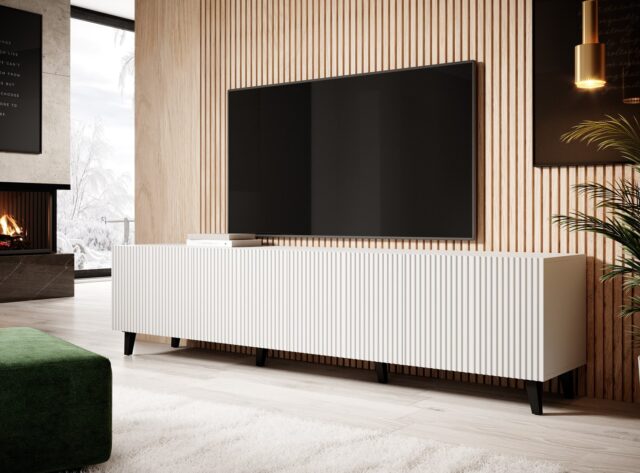Cama RTV cabinet PAFOS 200x42x52 White matt - imagine 3
