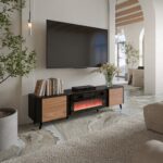 Cama Volare RTV cabinet 200 x 39 x 49 cm black/walnut + fireplace - imagine 3