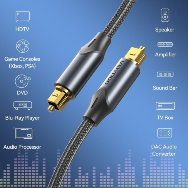 Kabel audio optyczny Vention w oplocie z aluminiowym złączem 5m czarny - imagine 6