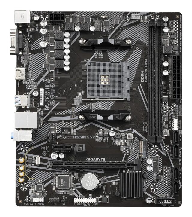 GIGABYTE A520M K V2 Motherboard - Supports AMD Ryzen 5000 Series AM4 CPUs  up to 5100MHz DDR4 (OC)  PCIe Gen3 x4 M.2  GbE LAN  USB 3.2 Gen 1 - imagine 3