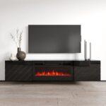RTV LUXE cabinet 182.6x34.5x37.5 black/black gloss + black fireplace - imagine 4