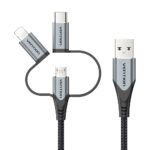 Vention USB 2.0 A Male to 3-in-1 Micro-B&USB-C&Lightning Male Cable 1M Gray Aluminum Alloy Type - imagine 5