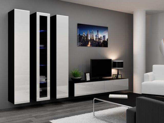 Cama TV Stand VIGO '180' 30/180/40 black/white gloss - imagine 10