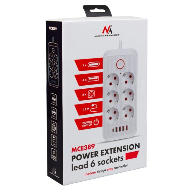 MACLEAN POWER STRIP  6 SOCKET EXTENSION MCE389 W - imagine 4