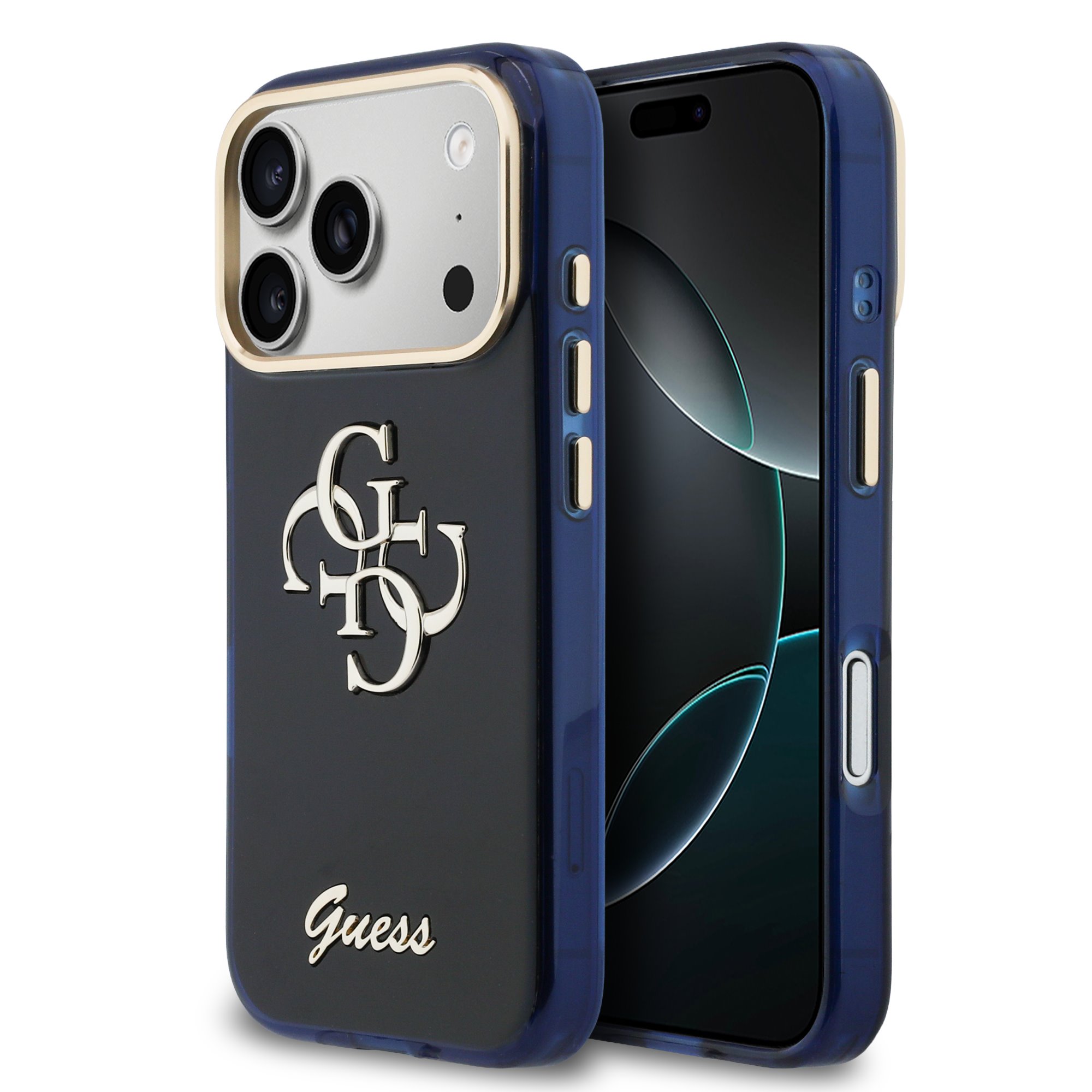 cps-0784db6b16b58a25705a90cd6b80b063-2026-01-23-22-25-30 Guess IML 4G Script Metal Logo Zadní Kryt pro iPhone 17 Pro Max Blue - imagine 1
