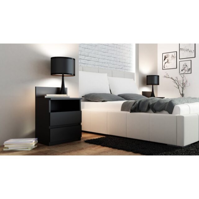 Topeshop M1 CZARNA MAT nightstand/bedside table 2 drawer(s) Black - imagine 4