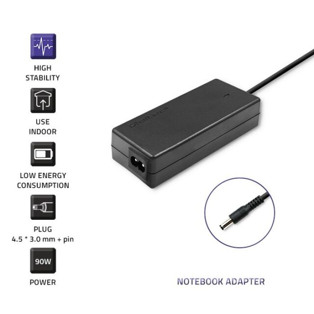 Qoltec 51516.90W Power adapter for Dell | 90W | 19.5V | 4.62A | 4.5*3.0+pin | +power cable - imagine 3