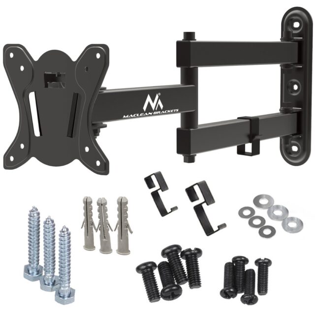 Maclean MC-417 Full Motion TV Monitor Wall Mount 13-32  30kg max. VESA 100x100 Black Powder Coated Universal Holder Bracket Adjustable Wall Distance Rotating Tilting - imagine 12