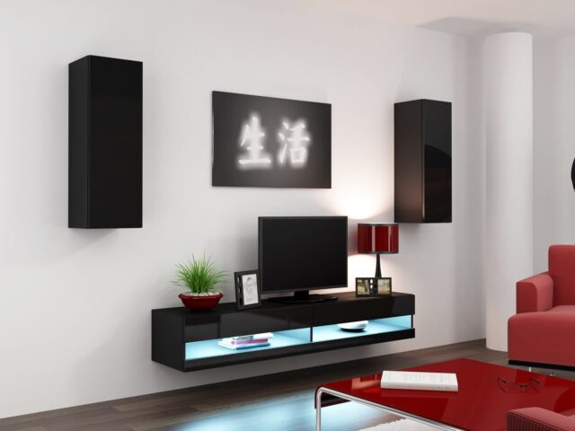 Cama TV stand VIGO NEW 30/140/40 black/black gloss - imagine 2