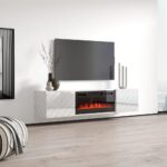 RTV LUXE cabinet 182.6x34.5x37.5 white/gloss white + black fireplace - imagine 2