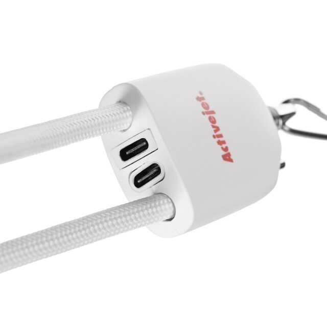 Activejet smycz z przewodem do ładowania 3w1 biała. Końcówki z różnymi złączami: USB-C  Adapter Lightning  USB-A. - imagine 5