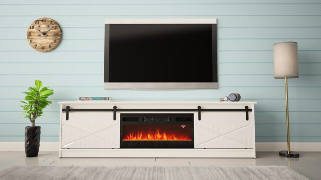 RTV GRANERO + fireplace cabinet 200x56.7x35 white/gloss white - imagine 3