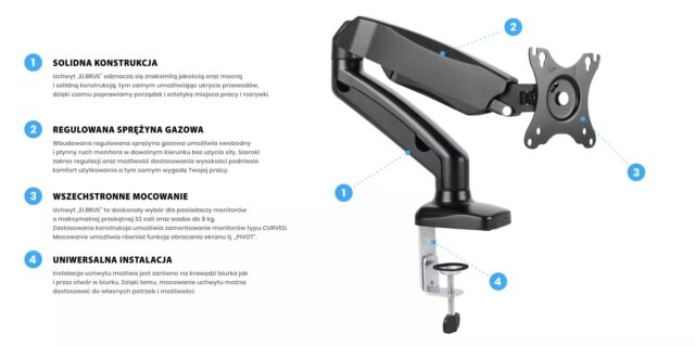 Montis Uchwyt do monitora „ELBRUS” MT014 81.3 cm (32 ) Black Desk - imagine 10
