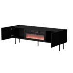 Cama LUCCA TV cabinet 180x40x59 black + black fireplace - imagine 2