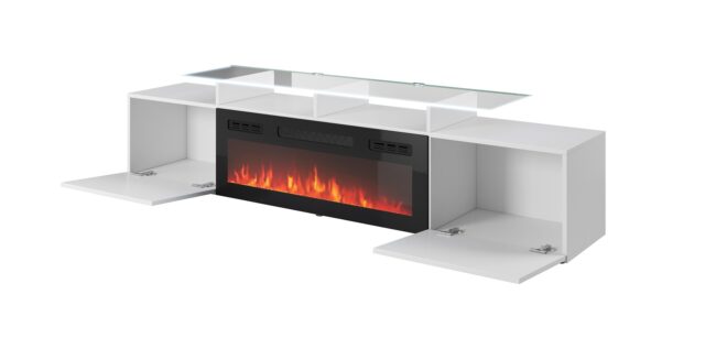 RTV cabinet ROVA with electric fireplace 190x37x48 white/gloss white - imagine 2