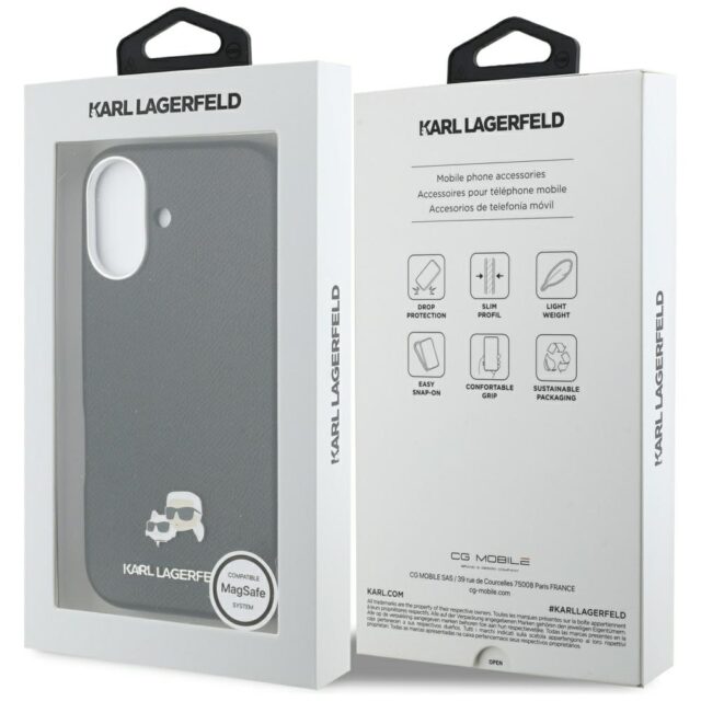 Case Karl Lagerfeld Karl & Choupette Head Pins Saffiano MagSafe for iPhone 17 black - imagine 8