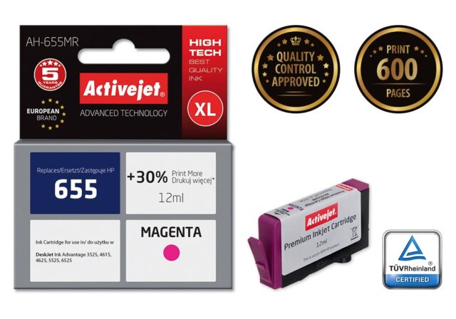 Activejet AH-655MR Ink (replacement for HP 655 CZ111AE; Premium; 12 ml; magenta) - imagine 2