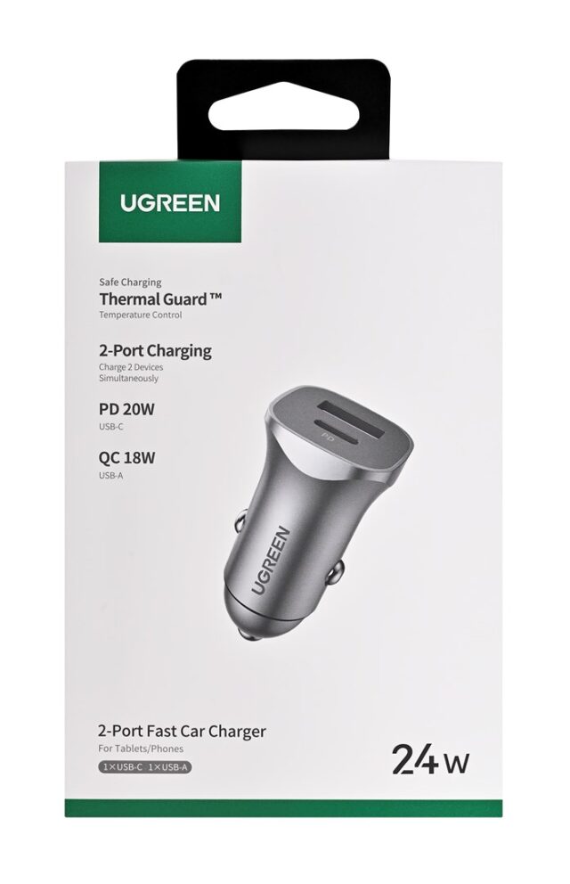 Ugreen USB Type-C / USB 24W Power Delivery Quick Charge car charger  grey (30780) - imagine 2
