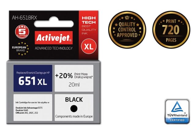 Activejet AH-651BRX Ink (replacement for HP 651 C2P10AE; Premium; 20 ml; black) - imagine 2