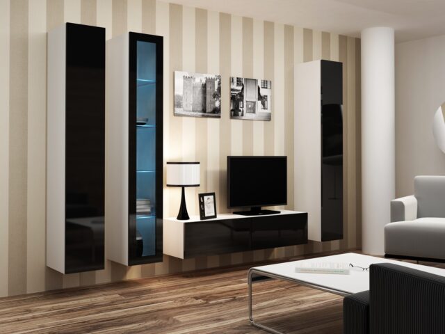 Cama Full cabinet VIGO '180' 180/40/30 white/black gloss - imagine 15