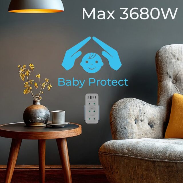 Current socket x3 + 4xUSB Maclean  splitter with 3 sockets  2xUSB A  2xUSB C PD 20W  1x16A + 2x6A  MCE248 F/W - imagine 8