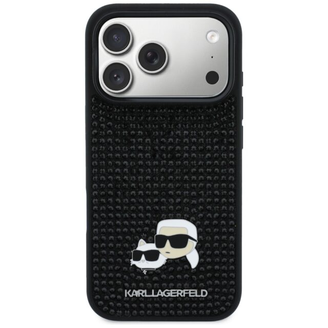 Case Karl Lagerfeld Rhinestones Karl&Choupette Pin for iPhone 17 Pro black - imagine 3