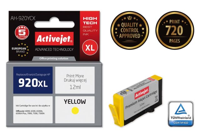 Activejet AH-920YCX Ink (replacement for HP 920XL CD974AE; Premium; 12 ml; yellow) - imagine 2