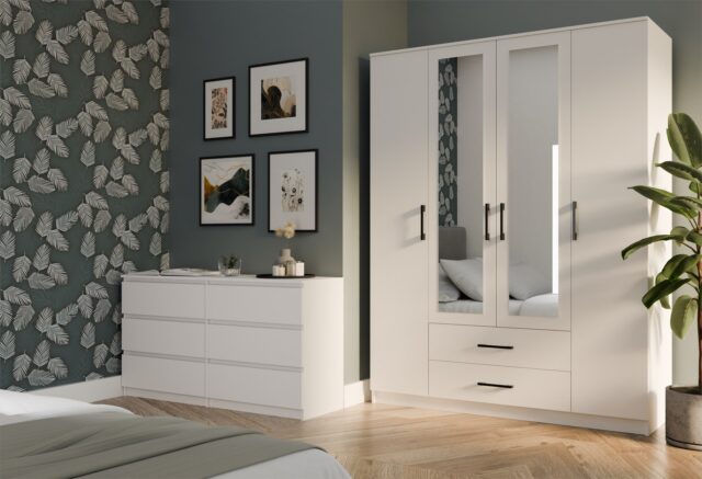 Topeshop ROMANA 160 BIEL bedroom wardrobe/closet 11 shelves 4 door(s) White - imagine 5