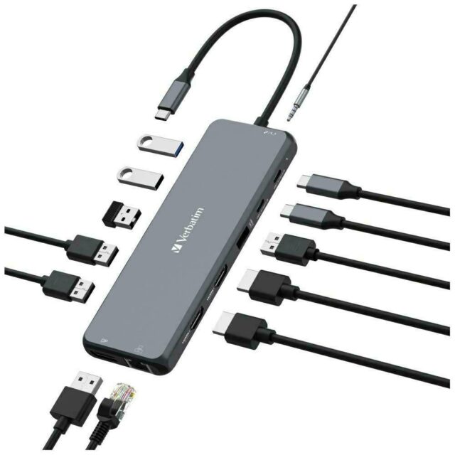 Verbatim Adapter Hub USB-C - 2xHDMI/DP/Eternet/6xUSB-A/Jack 3.5mm/2xUSB-C aluminum 32153 - imagine 4