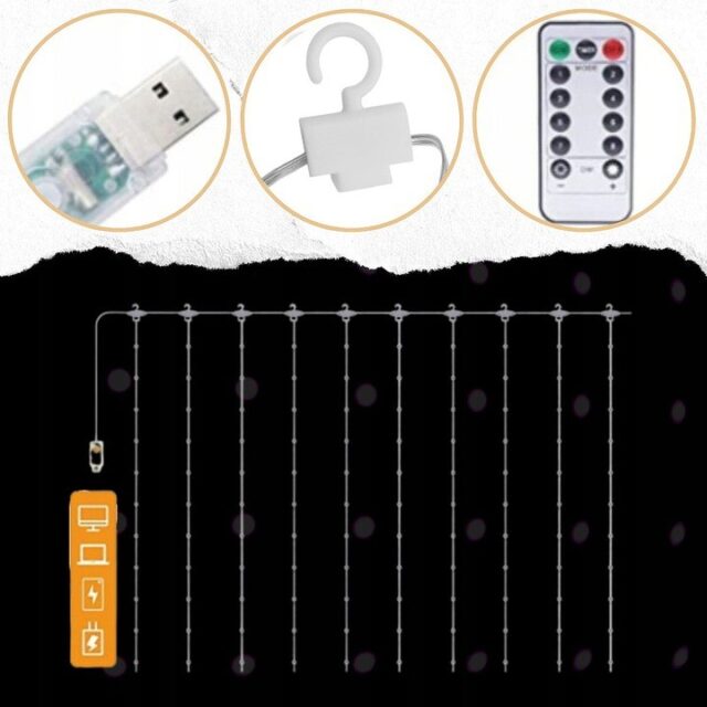 EXTRALINK KURTYNA ŚWIETLNA 300 LED ZIMNE 3X3 ŚWIĄTECZNE CHOINKOWE GIRLANDA 5V USB - imagine 5