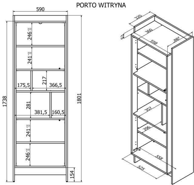 Cama PORTO 59x38x180 display cabinet oak/black - imagine 4