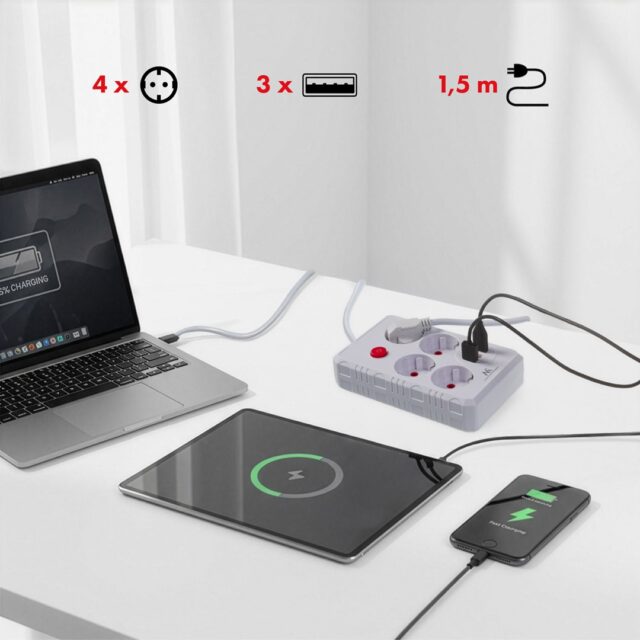 MACLEAN POWER STRIP 4-SOCKET 3XUSB MCE392 W - imagine 8