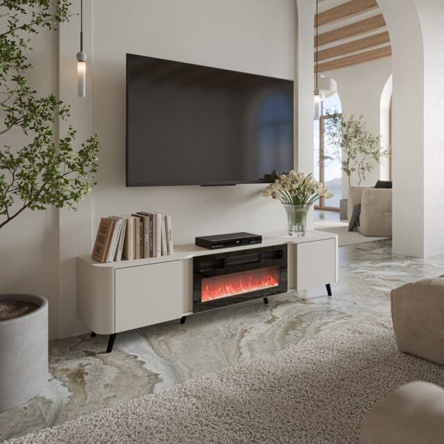 Cama Volare RTV cabinet 200 x 39 x 49 cm cashmere + fireplace - imagine 3