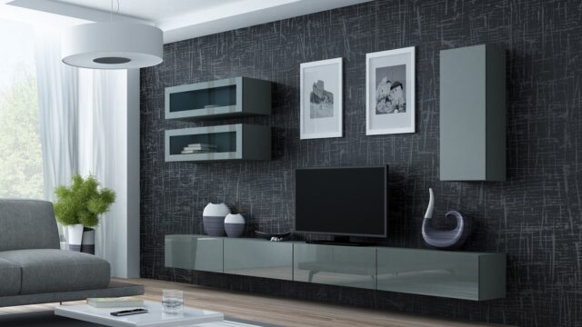 Cama TV stand VIGO 140 30/140/40 grey/grey gloss - imagine 7