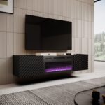 RTV cabinet with electric fireplace ONDA 180x40x39-58 black (standing or wall mounted) - imagine 2